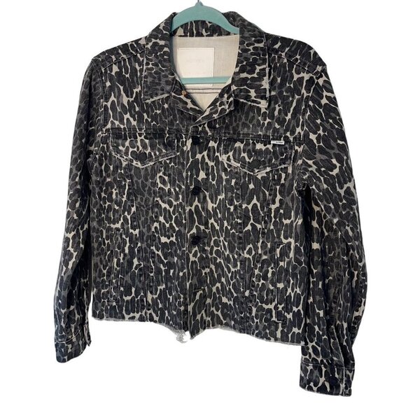 Mother Womens Jacket Size Small Gray Denim The Cut Drifter Leopard Print New - Picture 1 of 7